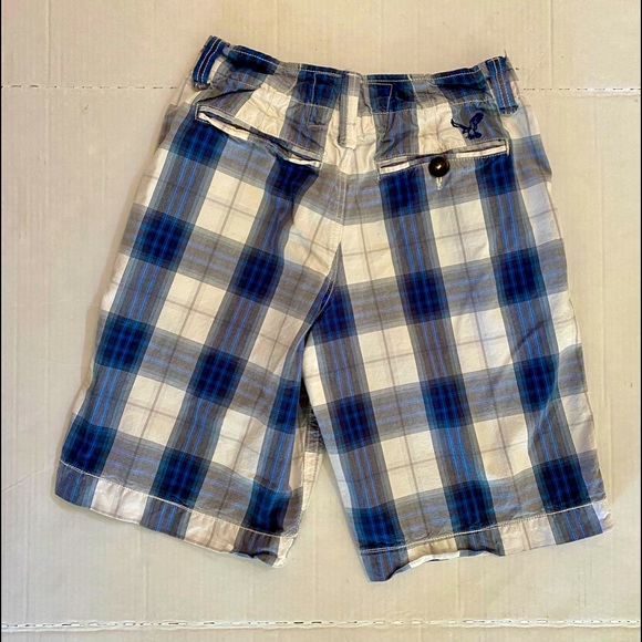 American Eagle Men Longer Length 26W Blue Check Pattern Shorts - Picture 2 of 4